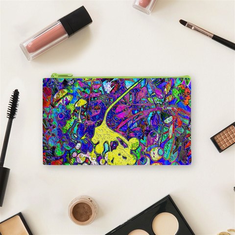 vibrant abstract floral/rainbow color Cosmetic Bag (Small) from ArtsNow.com Front