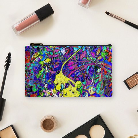 vibrant abstract floral/rainbow color Cosmetic Bag (Small) from ArtsNow.com Front