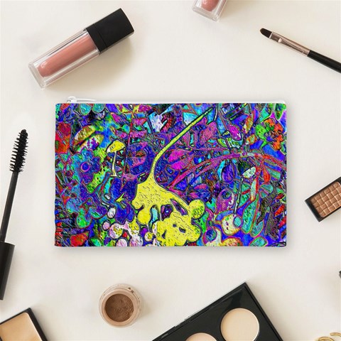 vibrant abstract floral/rainbow color Cosmetic Bag (Medium) from ArtsNow.com Front