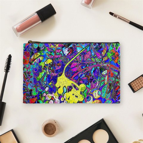 vibrant abstract floral/rainbow color Cosmetic Bag (Medium) from ArtsNow.com Front