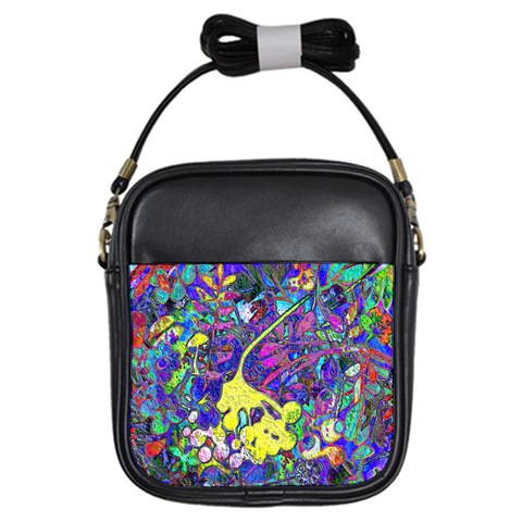 vibrant abstract floral/rainbow color Girls Sling Bag from ArtsNow.com Front