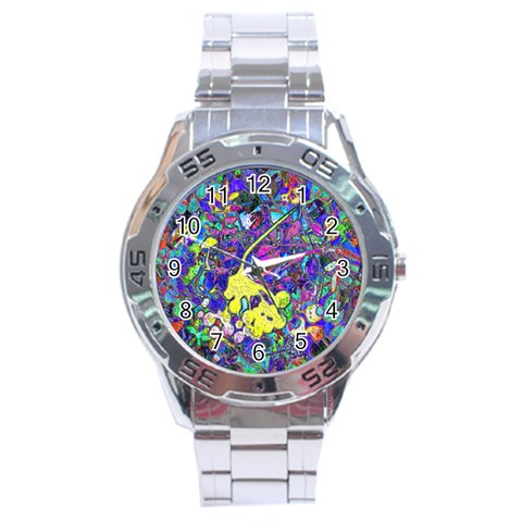 vibrant abstract floral/rainbow color Stainless Steel Analogue Watch from ArtsNow.com Front