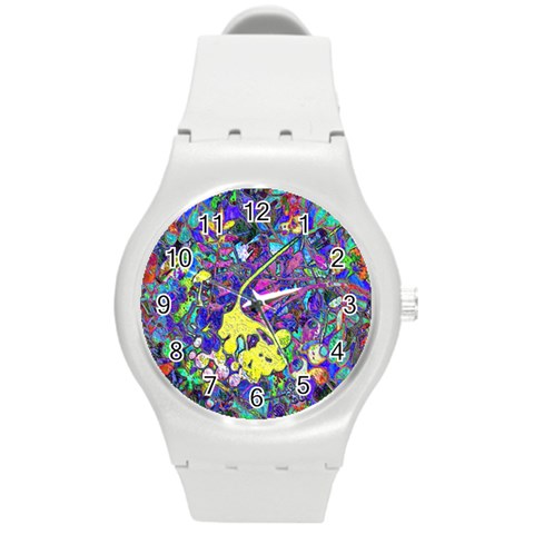 vibrant abstract floral/rainbow color Round Plastic Sport Watch (M) from ArtsNow.com Front