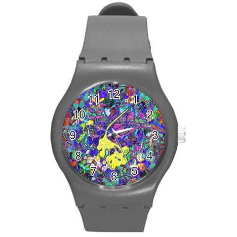 vibrant abstract floral/rainbow color Round Plastic Sport Watch (M) from ArtsNow.com Front