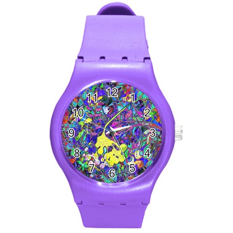 vibrant abstract floral/rainbow color Round Plastic Sport Watch (M) from ArtsNow.com Front