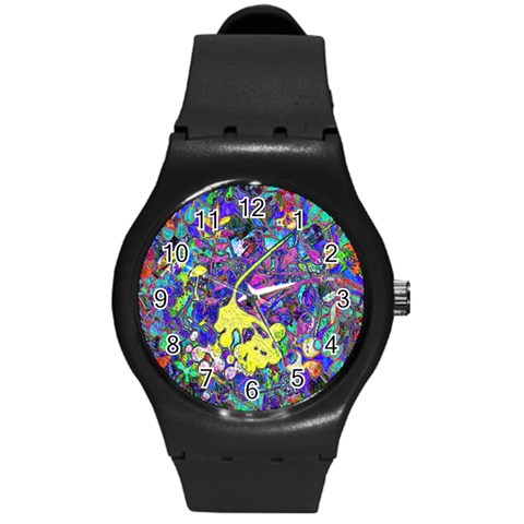 vibrant abstract floral/rainbow color Round Plastic Sport Watch (M) from ArtsNow.com Front