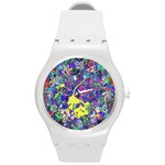 vibrant abstract floral/rainbow color Round Plastic Sport Watch (M)