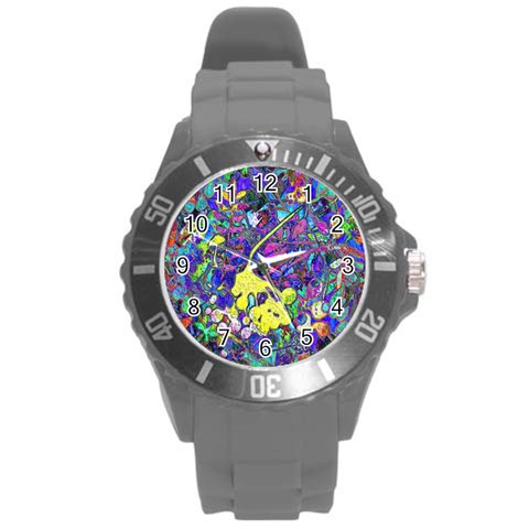 vibrant abstract floral/rainbow color Round Plastic Sport Watch (L) from ArtsNow.com Front