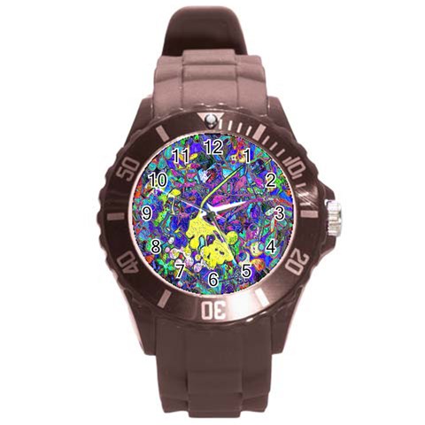 vibrant abstract floral/rainbow color Round Plastic Sport Watch (L) from ArtsNow.com Front