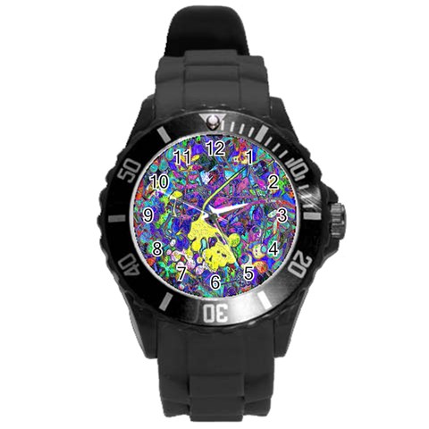 vibrant abstract floral/rainbow color Round Plastic Sport Watch (L) from ArtsNow.com Front