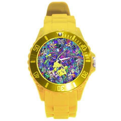 vibrant abstract floral/rainbow color Round Plastic Sport Watch (L) from ArtsNow.com Front