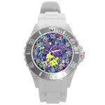 vibrant abstract floral/rainbow color Round Plastic Sport Watch (L)