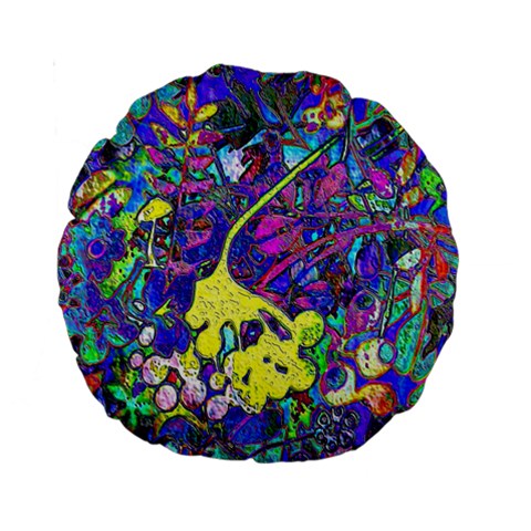 vibrant abstract floral/rainbow color Standard 15  Premium Round Cushions from ArtsNow.com Front