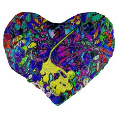 vibrant abstract floral/rainbow color Large 19  Premium Heart Shape Cushions from ArtsNow.com Back