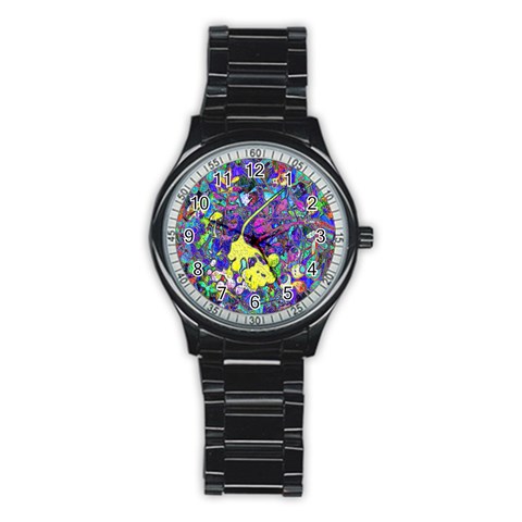 vibrant abstract floral/rainbow color Stainless Steel Round Watch from ArtsNow.com Front