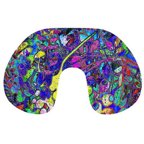 vibrant abstract floral/rainbow color Travel Neck Pillow from ArtsNow.com Front