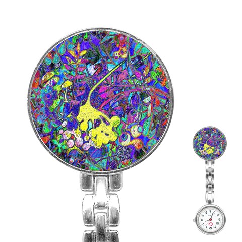 vibrant abstract floral/rainbow color Stainless Steel Nurses Watch from ArtsNow.com Front