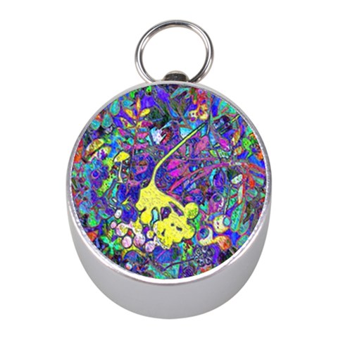 vibrant abstract floral/rainbow color Mini Silver Compasses from ArtsNow.com Front