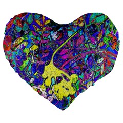 vibrant abstract floral/rainbow color Large 19  Premium Flano Heart Shape Cushions from ArtsNow.com Front