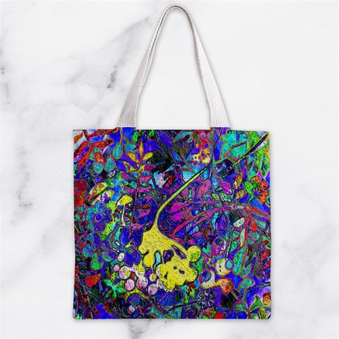 vibrant abstract floral/rainbow color Zipper Grocery Tote Bag from ArtsNow.com Front