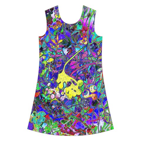 vibrant abstract floral/rainbow color Kids  Short Sleeve Velvet Dress from ArtsNow.com Front