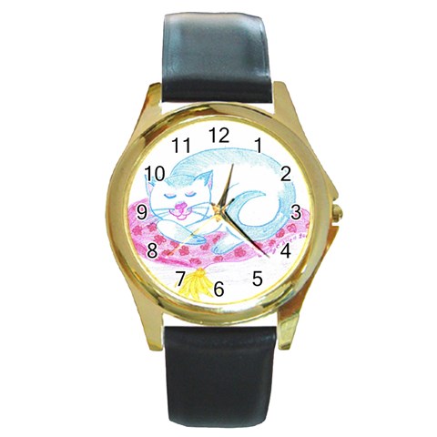 Blue Point Siamese Round Gold Metal Watch from ArtsNow.com Front