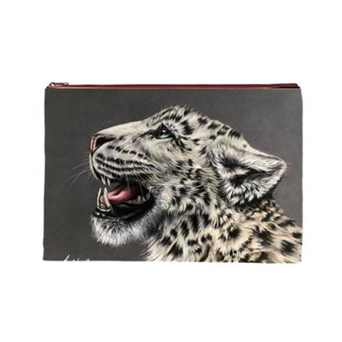 Snowy Leopard Roar  Cosmetic Bag (Large) from ArtsNow.com Front