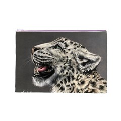 Snowy Leopard Roar  Cosmetic Bag (Large) from ArtsNow.com Front