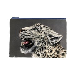 Snowy Leopard Roar  Cosmetic Bag (Large) from ArtsNow.com Front