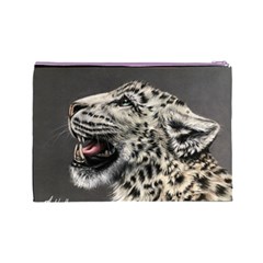 Snowy Leopard Roar  Cosmetic Bag (Large) from ArtsNow.com Back