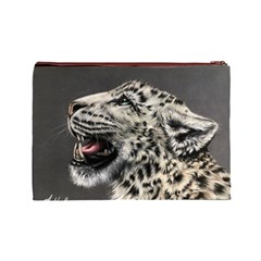 Snowy Leopard Roar  Cosmetic Bag (Large) from ArtsNow.com Back