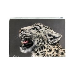 Snowy Leopard Roar  Cosmetic Bag (Large) from ArtsNow.com Back