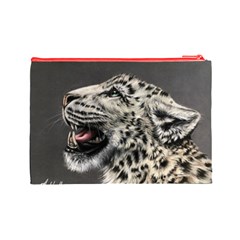 Snowy Leopard Roar  Cosmetic Bag (Large) from ArtsNow.com Back