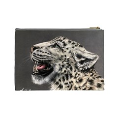 Snowy Leopard Roar  Cosmetic Bag (Large) from ArtsNow.com Back