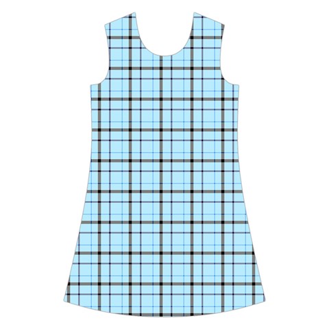 Sky blue tartan plaid pattern, with black lines Kids  Short Sleeve Velvet Dress from ArtsNow.com Front