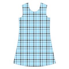 Sky blue tartan plaid pattern, with black lines Kids  Short Sleeve Velvet Dress from ArtsNow.com Front