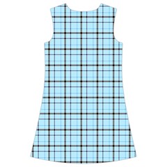 Sky blue tartan plaid pattern, with black lines Kids  Short Sleeve Velvet Dress from ArtsNow.com Back