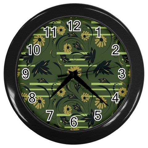 Folk flowers art pattern Floral  surface design  Seamless pattern Wall Clock (Black) from ArtsNow.com Front