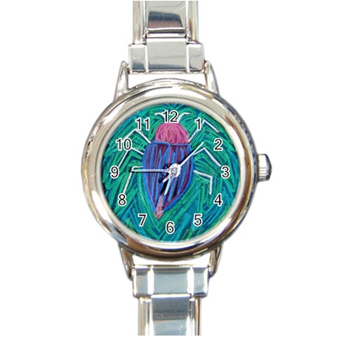 Big Green Bug  Round Italian Charm Watch from ArtsNow.com Front