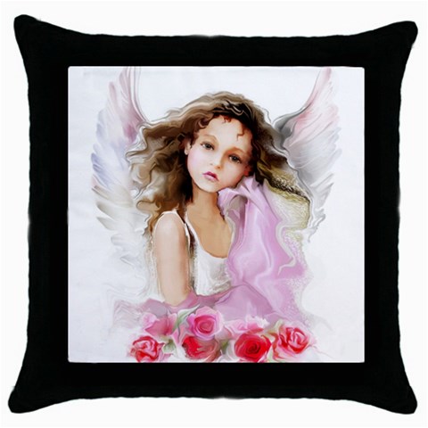 Angel Girl Throw Pillow Case (Black) from ArtsNow.com Front