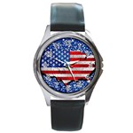 Usa-map-and-flag-on-cement-wall-texture-background-design-1591646654pet Round Metal Watch