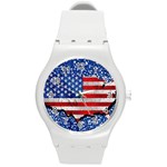 Usa-map-and-flag-on-cement-wall-texture-background-design-1591646654pet Round Plastic Sport Watch (M)