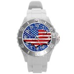 Usa-map-and-flag-on-cement-wall-texture-background-design-1591646654pet Round Plastic Sport Watch (L)