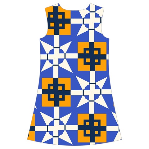 Shapes on a blue background                                                               Kids  Short Sleeve Velvet Dress from ArtsNow.com Back