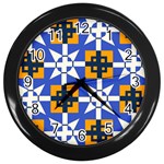 Shapes on a blue background                                                           Wall Clock (Black)