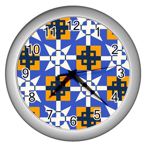 Shapes on a blue background                                                           Wall Clock (Silver) from ArtsNow.com Front