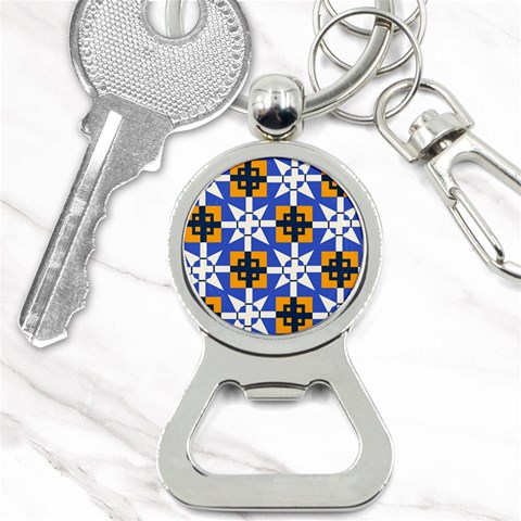 Shapes on a blue background                                                           Bottle Opener Key Chain from ArtsNow.com Front