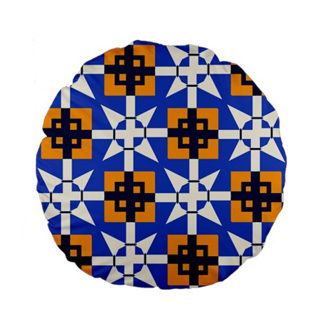 Shapes on a blue background                                                          Standard 15  Premium Flano Round Cushion from ArtsNow.com Front