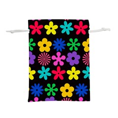 Colorful flowers on a black background pattern                                                        Lightweight Drawstring Pouch (L) from ArtsNow.com Front