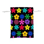 Colorful flowers on a black background pattern                                                        Lightweight Drawstring Pouch (L)